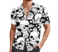 Camicia Uomo Casual Maglietta da Uomo con Tasca Casual A Maniche Corte Stampa Scheletro Stile Resort Balneare Estivo vestibilità Classica Maglietta Pension Super Morbida Ufficio