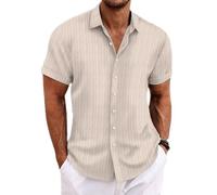 Camicia uomo casual manica corta vintage tinta unita vestibilità ampia girocoll