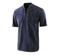 Camicia Uomo Coreana, Camicie Uomo Estive, Maglietta retrò Gotica con Lacci Scollo A V Tasca Manica Corta Top Larghi (Navy 5XL)