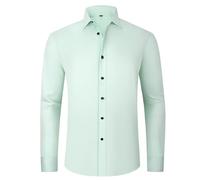 Camicia Uomo Cotone Manica Lunga Pulsante Camicia Uomo Traspirante Estate Tinta Unita Camicia Risvolto Vacanza Collo Mao Regular Fit Henley Shirt Abbigliamento Grande, Verde menta, L