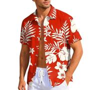 Camicia Uomo Cotone T-Shirt Uomo Manica Corta A Maniche Corte con Stampa Floreale Tropicale per Vacanze al Mare Casual con Bottoni per L'Estate E Le Feste Maglia Maglietta Ufficio Estate
