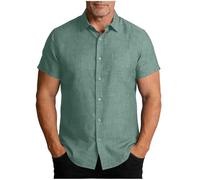 Camicia Uomo di Lino Cotone Camicie Elegante Maniche Corte Camicia Leggera Coreana Traspirante Henley Shirts Botton Comode Taglie Forti Magliette da Lavoro Estive per Il Tempo Libero Spiaggia Vacanza