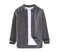 Camicia Uomo Elegante, Camicia Uomo Lino Camicia A Maniche Lunghe da Uomo in Stile Casual con Bottoni A Forma di Rana Adatta per Occasioni di Meditazione Zen (Grey XXL)