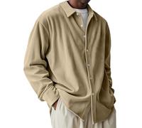 Camicia Uomo Estiva - Camicia Casual in Velluto A Coste da Uomo per Un Comodo Utilizzo Quotidiano Camicia dalla vestibilità Rilassata con Colletto Classico per Uno Stile Versatile (Khaki XXL)