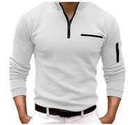 Camicia Uomo Estiva, Camicia da Uomo con Cerniera A Un Quarto per Il Lavoro da Indossare Tutti I Giorni A Maniche Lunghe alla Moda Comoda Tinta Unita con Tasche vestibilità Regolare (Bianco 3XL)