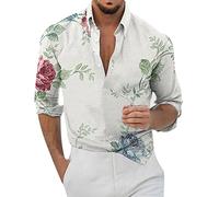Camicia Uomo Estiva Camicia Manica Lunga Botton Down Fantasia Hawaiana Camicie Nera No Stiro Classica Taglie Forti Bluse Regular Fit Casual Leggera Camicie Mare Ufficio per Le Vacanze