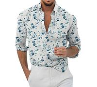 Camicia Uomo Estiva Camicia Manica Lunga Botton Down Fantasia Hawaiana Camicie Nera No Stiro Classica Taglie Forti Bluse Regular Fit Casual Leggera Camicie Mare Ufficio per Le Vacanze