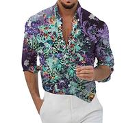 Camicia Uomo Estiva Camicia Manica Lunga Botton Down Fantasia Hawaiana Camicie Nera No Stiro Classica Taglie Forti Bluse Regular Fit Casual Leggera Camicie Mare Ufficio per Le Vacanze