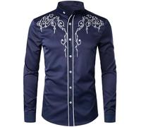 Camicia Uomo Estiva Camicia No Stiro Uomo Nuova Camicia con Colletto Rialzato da Uomo A Maniche Lunghe Top Casual Ampio E alla Moda per La Primavera E L'Autunno (Navy XXXL)