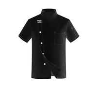 Camicia Uomo Estiva, Camicie Estive Uomo, Giacca da Cuoco Unisex Abbigliamento da Cuoco Hotel con Maniche Lunghe E Bottoni Rossi A Contrasto Giacca da Cuoco per Uomo E Donna (Black XL)