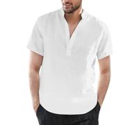 Camicia Uomo Estiva Elegante Camicie Leggera Estiva Casual Henley Shirt con Bottoni Aderente Tinta Unita Coreana Comodo Hawaii Camicia Maniche Corte Moda Nera Bianca T-Shirt da Lavoro Traspirante