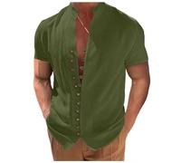 Camicia Uomo Estiva Maniche Corte Camicia Coreana Uomo vestibilità Ampia con Colletto Alto Camicette con Fibbia Tinta Unita Taglia Forte Short Sleeve Shirt Leggeri E Ariosi Stile Cubano Camp Estive