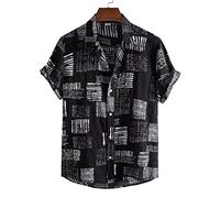 Camicia Uomo Hawaiana, Camicie Da Uomo Hawaiane A Maniche Corte Con Bottoni Alla Moda Camicia Hawaiana In Cotone Con Motivo Dipinto Di Nero Top Casual Quick Dry Manica Corta Summer Holiday Party Bea