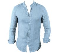 Camicia Uomo in Lino Manica Lunga Collo alla Coreana Slim Fit S M L XL XXL 3X 4X