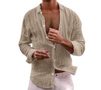 Camicia Uomo Lino Camicia Casual A Maniche Lunghe da Uomo con Colletto Classico per L'Uso Quotidiano Perfetta per Gli Outfit Estivi Si Abbina Bene A Jeans E Chino per Uno Stile Comodo (Khaki XXXXL)
