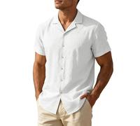 Camicia Uomo Lino, Camicia Casual Traspirante in Tessuto Misto per Una vestibilità Comoda e Rilassata, con Bottoni e Maniche Lunghe.