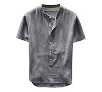 Camicia Uomo Lino Collo Coreana Cotone Camicia Estiva Casual Slim Fit Camicie Manica Corta Spiaggia Traspirante Bianca Bluse Con Bottoni Scollo a V Taglie Forti Camicia Ufficio Per Le Vacanze