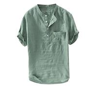 Camicia Uomo Lino Cotone Estiva Camicie Elegante Firmata Slim Fit Camicia Collo Coreana Mare Traspirante Bianca Henley Shirts Botton Down Comode Taglie Forti Camicie da Lavoro Estate 2025 Moda