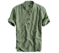 Camicia Uomo Lino Cotone Estiva Camicie Elegante Firmata Slim Fit Camicia Collo Coreana Mare Traspirante Bianca Henley Shirts Botton Down Comode Taglie Forti Camicie da Lavoro Estate 2025 Moda