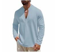 Camicia Uomo Lino Cotone Estiva Camicie Elegante Firmata Slim Fit Camicia Collo Coreana Traspirante Henley Shirts Botton Comode Taglie Forti Magliette da Lavoro per Il Tempo Libero Spiaggia Vacanza