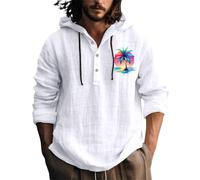 Camicia Uomo Lino Elegante Cotone Camicia Manica Lunga con Cappuccio Traspirante Bianca Camicie Ufficio Leggera con Bottoni Bluse Taglie Forti Fantasia Elasticizzata Camicia Mare per Le Vacanze