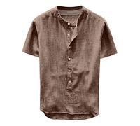 Camicia Uomo Lino Estiva Collo Coreana Camicia Manica Corta Casual Slim Fit Camicie Elegante Mare Firmata No Stiro Henley Shirts Con Bottoni Regular Fit Scollo a V Camicie Ufficio Per Spiaggia Vacanze