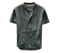 Camicia Uomo Lino Estiva Collo Coreana Camicia Manica Corta Casual Slim Fit Camicie Elegante Mare Firmata No Stiro Henley Shirts Con Bottoni Regular Fit Scollo a V Camicie Ufficio Per Spiaggia Vacanze
