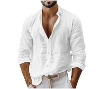 Camicia Uomo Lino Manica Lunga Estiva vestibilità Ampia Camicie Casual Henley Uomo con Bottoni Tinta Unita Maglie Cotone Fresca Camicia in Lino da Spiaggia Estiva per Mare Vacanza