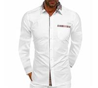 Camicia Uomo Manica Corta Camicia Casual Camicia Lavoro Camicia Di Lino Camicia Estiva A Maniche Corte Camicia Di Base A Tinta Unita Per Gli Uomini Decorazione Tascabile A Scacchi J-White M