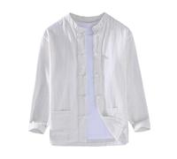 Camicia Uomo Manica Corta, Camicia di Lino Uomo Camicia A Maniche Lunghe da Uomo in Stile Casual con Bottoni A Forma di Rana Adatta per Occasioni di Meditazione Zen (White XXXL)