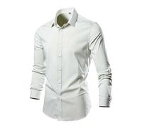 Camicia Uomo Manica Corta Camicia Lino Uomo Manica Corta Camicia A Righe da Colore alla Moda Quattro Stagioni Taglie Forti (White XXXXL)