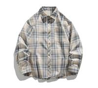 Camicia Uomo Manica Corta Polo Uomo Cardigan Casual alla Moda di Grandi Dimensioni Camicia A Maniche Lunghe A Quadri retrò da Uomo Giapponese (Beige XXXXL)