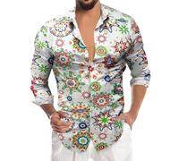 Camicia Uomo Manica Lunga Estiva Camicia Hawaiana Uomo Slim Fit Risvolto Maglietta Button Down A Fiori Stampa Graffiti Resort Shirt Elegante Business per Le Vacanze in Spiaggia Tropicale