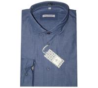 CAMICIA UOMO manica lunga M L XL XXL 3XL cotone operato micro fantasia azzurro