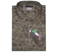 CAMICIA UOMO manica lunga slim M L XL XXL XXXL MADE ITALY fiori beige TIPOS