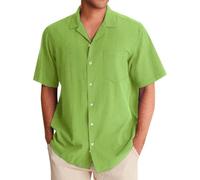 Camicia Uomo Maniche Corte - Camicia Uomo Estiva Camicia da in Lino 2026 Hawaii Channeling Hugh Lapel Shirt Casual Sports Beach Camicia A Maniche Corte (Green 5XL)