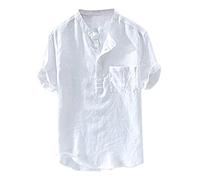 Camicia Uomo Maniche Corte, Camicia Uomo Lino Maniche Corte in Cotone di Cotone Maschile Fashion Large Bluse Top (White XXXXXL)