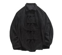 Camicia Uomo Medievale Cord Camicie Arti Marziali Tradizionali Kung Fu Tai Chi Classico Tangzhuang Stile Manica Lunga Giacca Allenamento Uniforme Tempo Libero Abbigliamento Top Cinese, Nero , XXXL