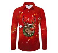 Camicia Uomo Natale, Camicie da Uomo Casual con Motivo Natalizio 3D Funky Christmas Maniche Lunghe Camicie Casual vestibilità Shirt Slim Fit Camicia Rossa Uomo per La Festa di Natale