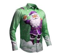 Camicia Uomo Natale, Camicie da Uomo Eleganti Brutta Divertente Manica Lunga Abbottonata Pupazzo di Neve Elfo Babbo Natale Renna Stampa Camicia Uomo Taglie Forti per La Festa di Natale