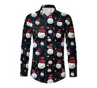 Camicia Uomo Natale, Camicie da Uomo Eleganti con Motivo Natalizio Maniche Lunghe Casual 3D Stampata Abbottonatura Divertente Stile Brutte Camicia Rossa Uomo per La Festa di Natale