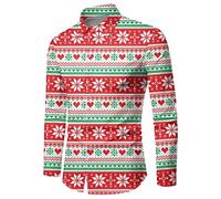 Camicia Uomo Natale, Camicie Uomo Manica Lunga Slim Fit Brutta Divertente Manica Lunga Abbottonata Pupazzo di Neve Elfo Babbo Natale Renna Stampa Camicia Raso Uomo per La Festa di Natale