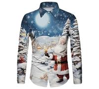 Camicia Uomo Natalizia, Camice Uomo Brutta Divertente Manica Lunga Abbottonata Pupazzo di Neve Elfo Babbo Natale Renna Stampa Magliette Natale Famiglia per La Festa di Natale