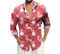 Camicia Uomo Natalizia, Camicie da Uomo con Risvolto Brutta Divertente Manica Lunga Abbottonata Pupazzo di Neve Elfo Babbo Natale Renna Stampa Camicia Raso Uomo per La Festa di Natale