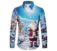 Camicia Uomo Natalizia, Camicie Uomo Manica Lunga con Motivo Natalizio Maniche Lunghe Casual 3D Stampata Abbottonatura Divertente Stile Brutte Camicia Rossa Uomo per La Festa di Natale