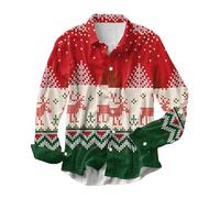 Camicia Uomo Natalizia, Camicie Uomo Manica Lunga Regular Fit Brutta Divertente Manica Lunga Abbottonata Pupazzo di Neve Elfo Babbo Natale Renna Stampa Camicia Raso Uomo per La Festa di Natale
