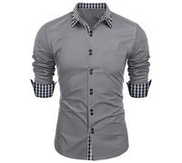 Camicia Uomo Nera-Camicia Bianca Uomo-Camicia Casual A Maniche Lunghe da Uomo in Stile Scozzese Abbinato A Colori Slim Fit Camicie Classiche da