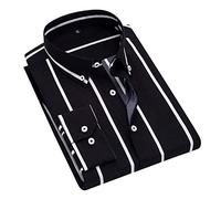 Camicia Uomo Nera Elegante-Camicia Militare Uomo-Camicia da Uomo Casual A Maniche Lunghe con Maglia A Righe per Cappotto Non Stirante Camicia A Fantasia