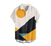 Camicia Uomo Regular Fit - Camicia a Maniche Corte da Uomo per Vacanze estive Turismo Spiaggia Moda Tendenza Tempo Libero Stampa Digitale 3D (Orange XL)