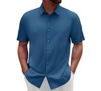 Camicia Uomo Slim Fit Camicia Lino Uomo Manica Corta Camicia A Maniche Corte con Risvolto da Uomo Casual in Seta Ghiacciata Senza Cuciture Elastica Europea E Tinta Unita (Navy XXXXXL)